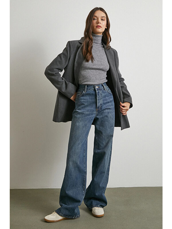 Never More Yüksek Bel Beş Cepli Regular Fit Jean Lacivert