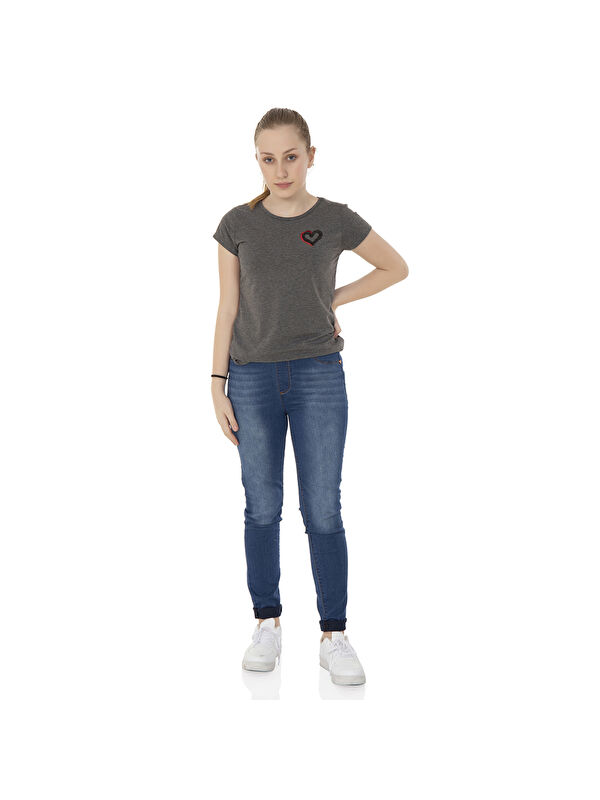 Toontoykids Kız Çocuk Tişört Kalp Nakışlı