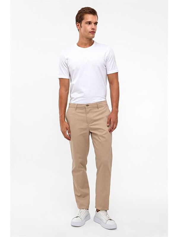 Süvari Bej Regular Armürlü Pantolon
