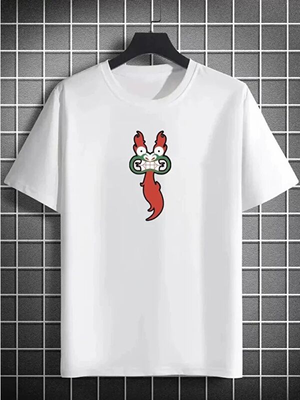 Jane's Unisex Bisiklet Yaka Baskılı Oversize T-Shirt - Beyaz