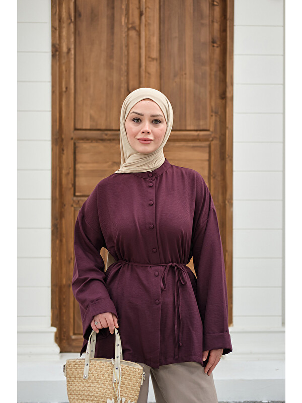 Locco Moda Kadın Duble Kol Yırtmaçlı Gömlek Mürdüm