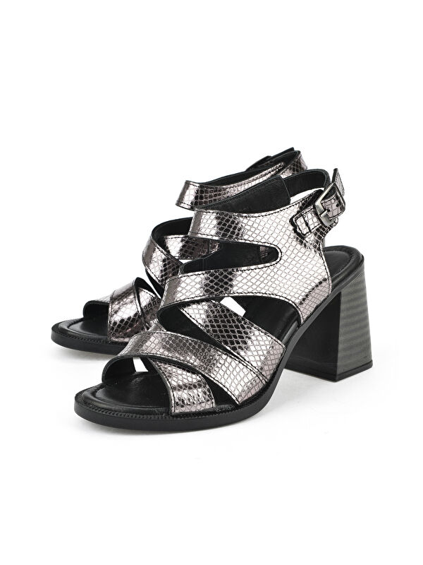 Kadın Hakiki Deri Topuklu Sandalet 151992Z54013 Platin - Görsel 6