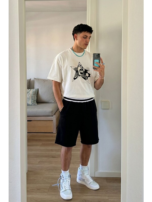 gothamVibes Erkek Oversize Chaos Beyaz Premium Tişört