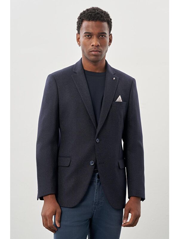 İMZA Koyu Lacivert Düz Gabardin Mono Yaka 2 Düğme Esnek 6 Drop Comfort Fit Casual Ceket 1002245165_200
