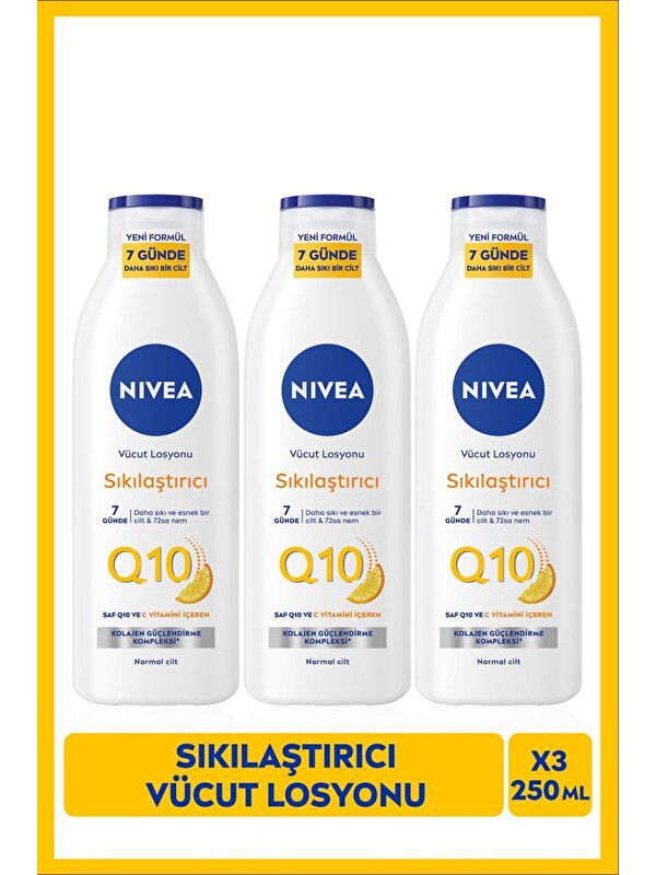 NIVEA Q10 7 Günde Sıkılaştırıcı Vücut Bakım Losyonu 250ml, Nemlendirici, C Vitamini, X3 Adet