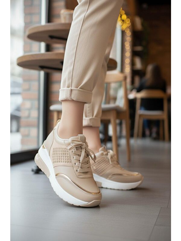 Kadın Rowan Gizli Topuk Yüksek Taban Bej Spor Ayakkabı - Görsel 2