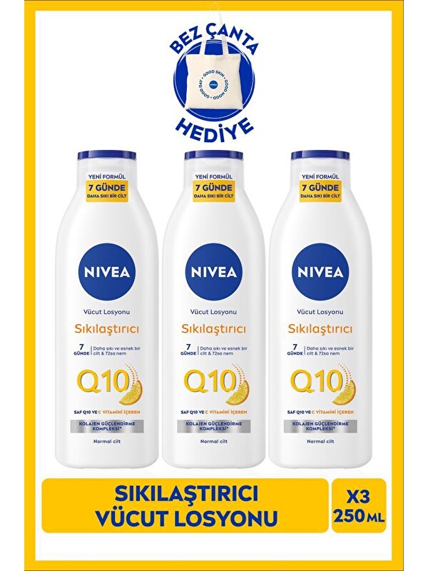 NIVEA Q10 7 Günde Sıkılaştırıcı Vücut Bakım Losyonu 250ml, Nemlendirici, C Vitamini, X3 Adet