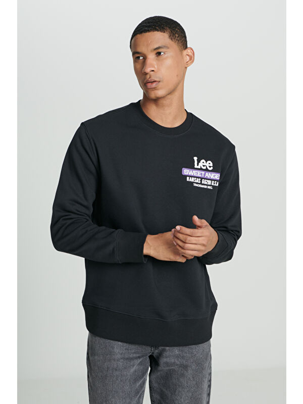 Lee Regular Fit Bisiklet Yaka Şardonlu Siyah Sweatshirt