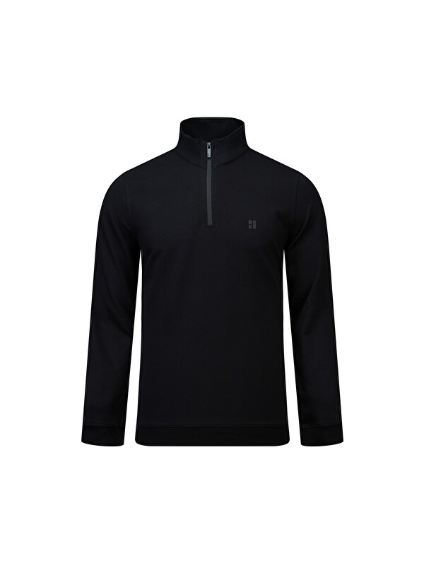 Hatemoğlu Siyah Regular Fit Yarım Balıkçı Yaka Fermuarlı Sweatshirt