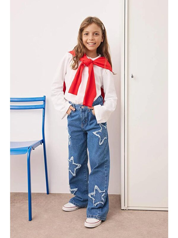 A.S.L GOLF CLUB Kız Çocuk Mavi Galaksi Yıldızlı Denim Jean Pantolon 5-15 YAŞ
