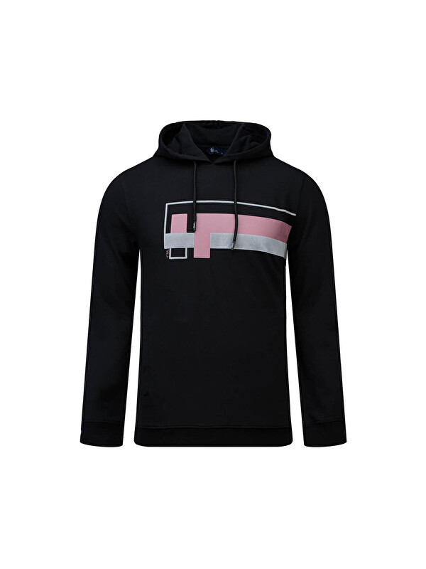 Hatemoğlu Siyah Regular Fit Baskılı Kapüşonlu Sweatshirt
