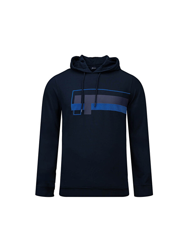 Hatemoğlu Lacivert Regular Fit Baskılı Kapüşonlu Sweatshirt