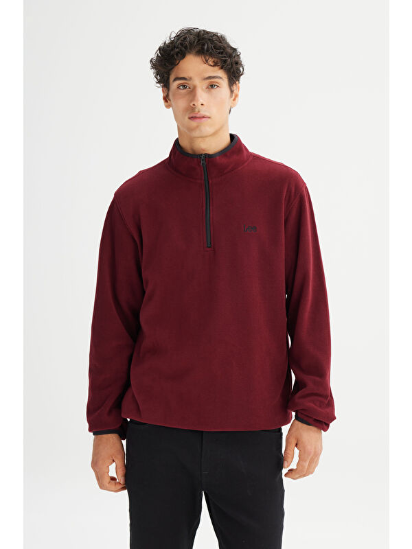 Lee Regular Fit Dik Yaka Yarım Fermuarlı Bordo Polar