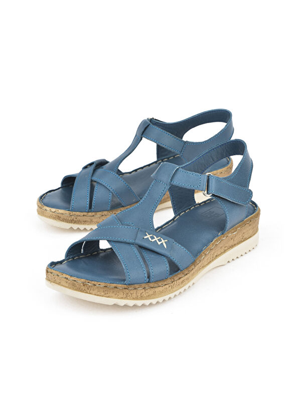 Kadın Hakiki Deri Sandalet 1511051Z011 Mavi - Görsel 6