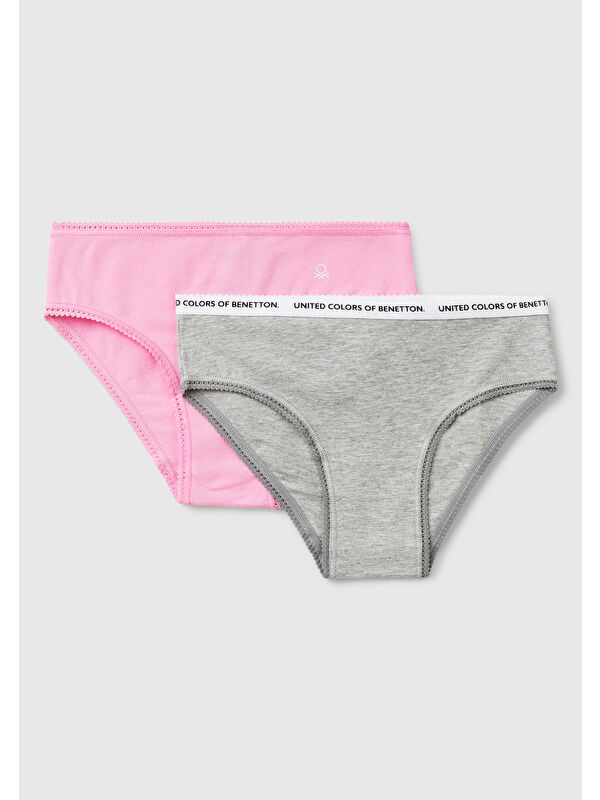 United Colors Of Benetton Kız Çocuk Pembe Logo Detaylı Klasik Kesim 2'li Külot Seti