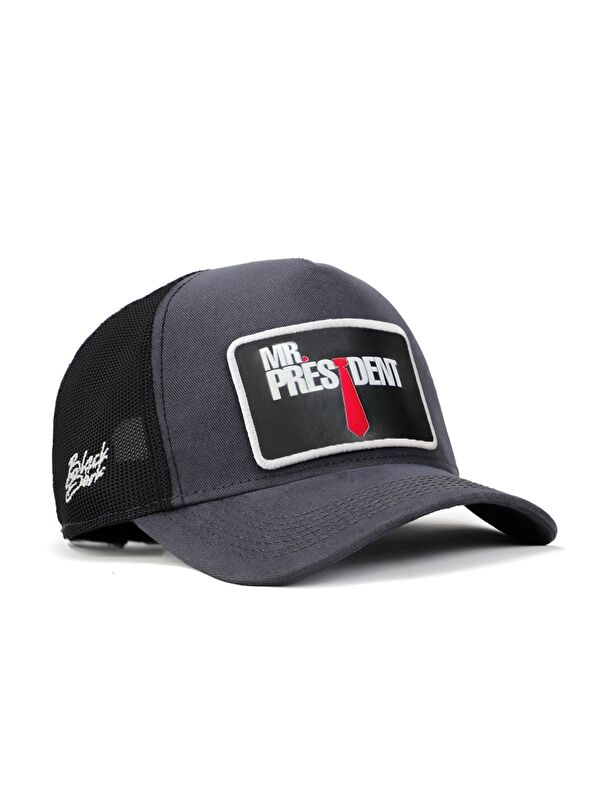 BlackBörk Mr President Logolu Antrasit-Siyah Trucker Şapka