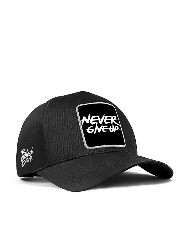 BlackBörk Never Give Up Logolu Siyah Six Beyzbol Şapka