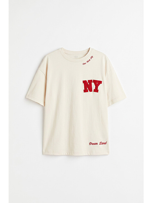 Tommylife Ekru Oversize Kısa Kollu Baskılı Kız Çocuk T-Shirt - 75174