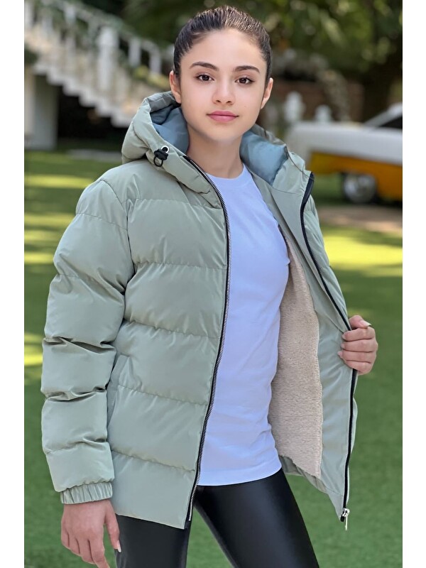 Pina Kids Kız Çocuk Kapüşonlu Cepli Su Geçirmez Nova Kumaş Kışlık Mont KM4011