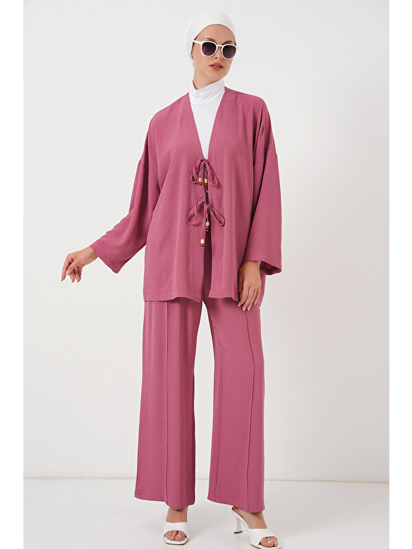 Bigdart Kadın Ayrobin Kimono Pantolon İkili Takım 6739 - Gül Kurusu