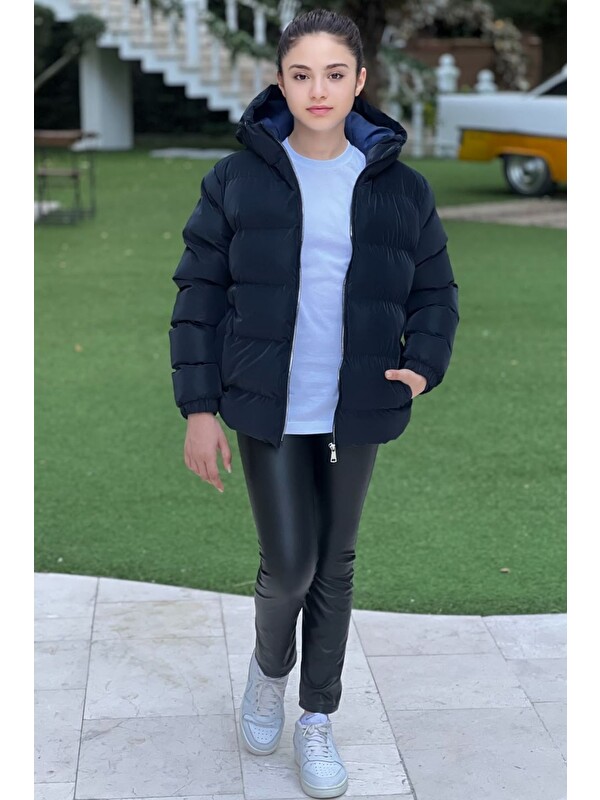 Pina Kids Kız Çocuk Kapüşonlu Cepli Su Geçirmez Nova Kumaş Kışlık Mont KM4011