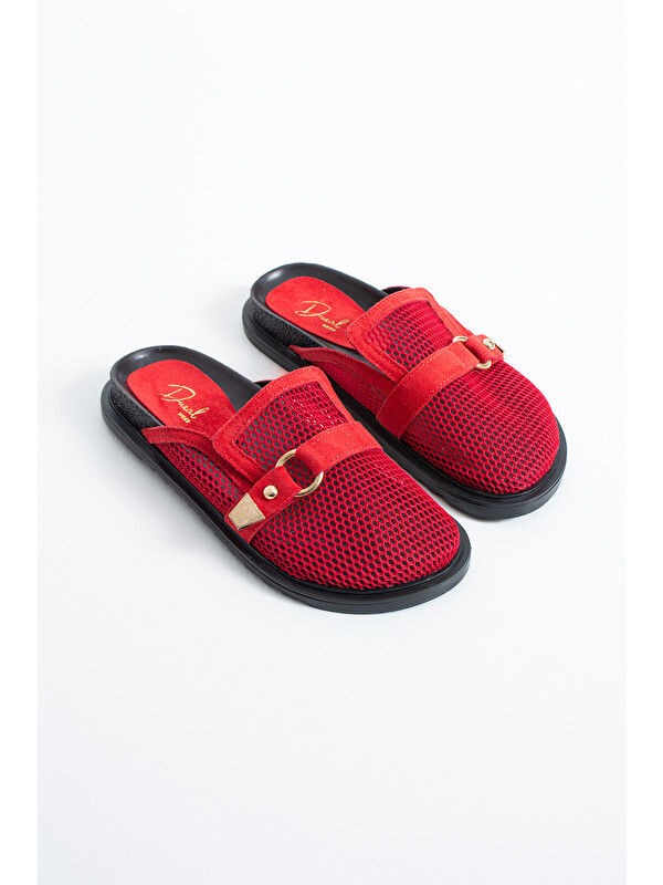 DUXAL SHOES Skye Siyah File Detaylı Tokalı Kadın Terlik Konfor Taban Günlük Sandalet