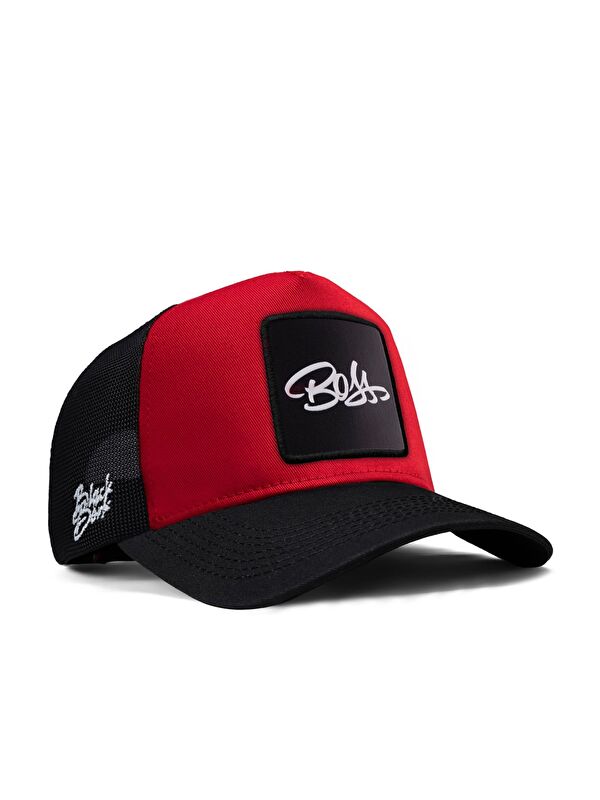 BlackBörk Boss Logolu Siyah-Kırmızı Trucker Şapka