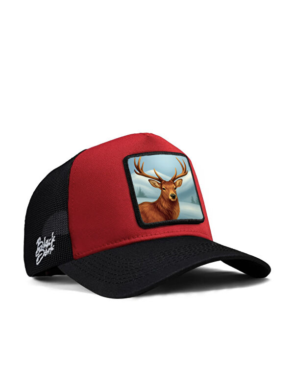 BlackBörk Geyik Logolu Siyah-Kırmızı Trucker Şapka