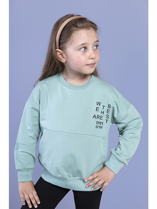 Toontoykids Kız Çocuk Baskılı Kanguru Cepli Sweatshirt