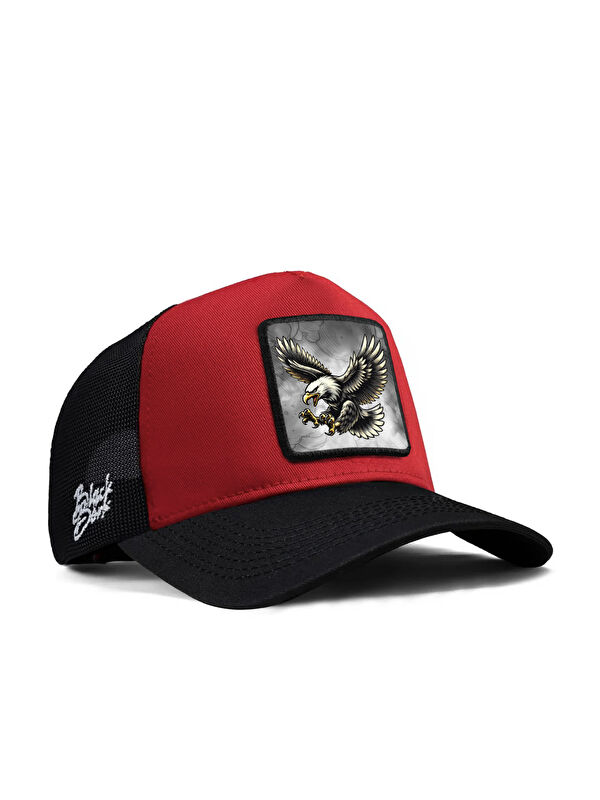 BlackBörk Kartal Logolu Siyah-Kırmızı Trucker Şapka