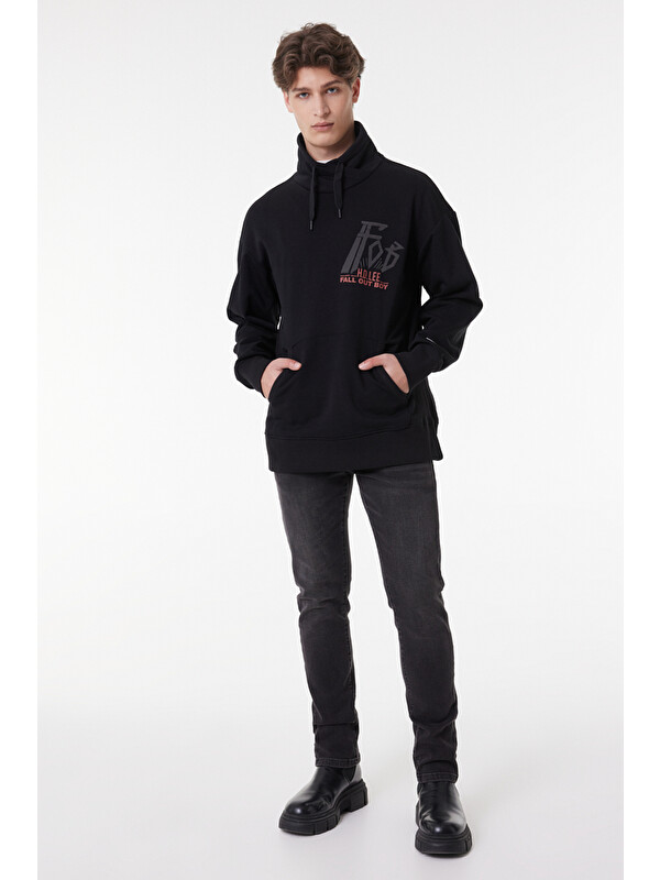 Lee Loose Fit Kapüşonlu Şardonlu Siyah Sweatshirt