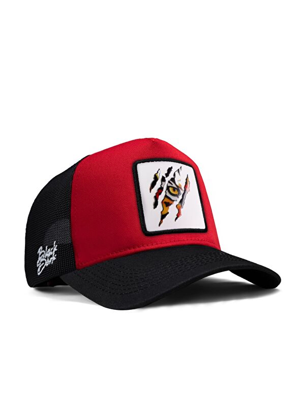 BlackBörk Kaplan Logolu Siyah-Kırmızı Trucker Şapka
