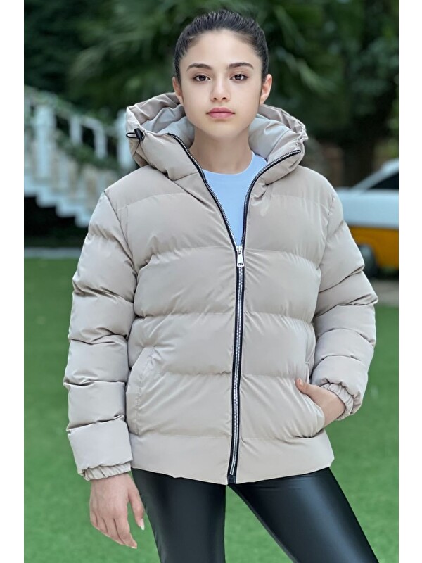 Pina Kids Kız Çocuk Kapüşonlu Cepli Su Geçirmez Nova Kumaş Kışlık Mont KM4011