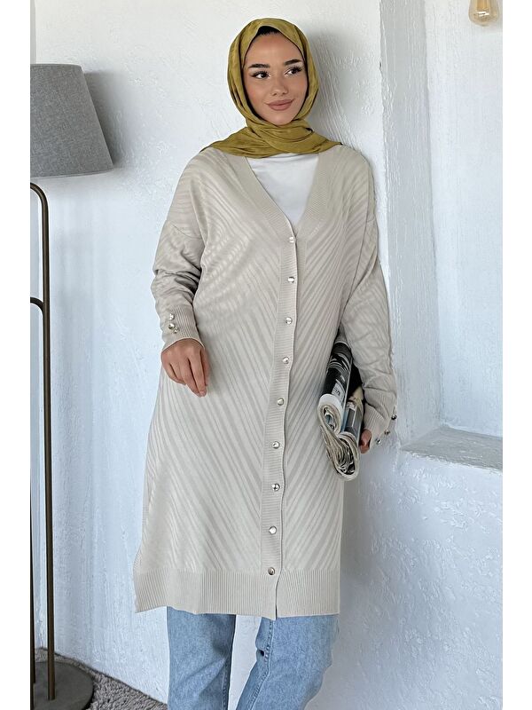 Julude Desenli Ön Düğmeli Tesettür Triko Hırka (m-l-xl Uyumludur)