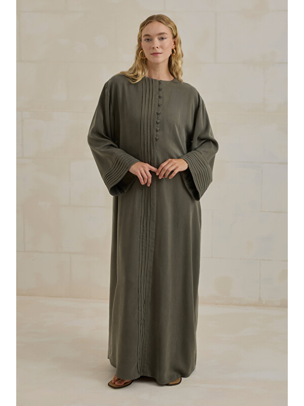 HE-QA Nervürlü Liyosel Abaya Haki