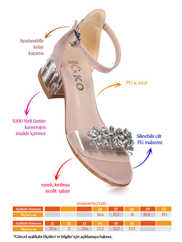 Yangu Vakko Taşlı Kız Çocuk 3 Cm Şeffaf Topuklu Sandalet Abiye Ayakkabı - Görsel 3