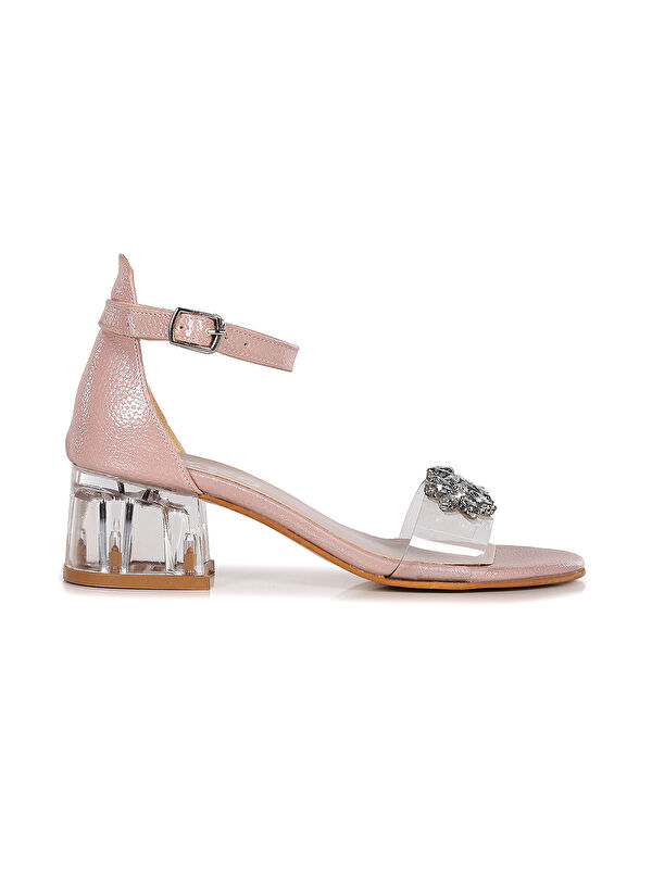 Yangu Vakko Taşlı Kız Çocuk 3 Cm Şeffaf Topuklu Sandalet Abiye Ayakkabı - Görsel 5