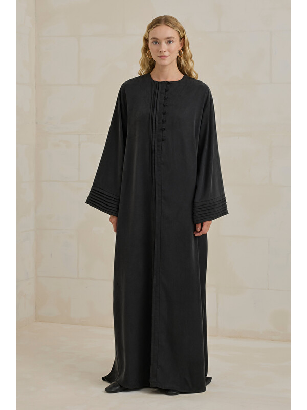 HE-QA Nervürlü Liyosel Abaya Siyah