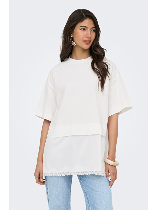 Only Onlmexa Pamuklu Regular Fit Dantel Detaylı Kadın T Shirt 15382176
