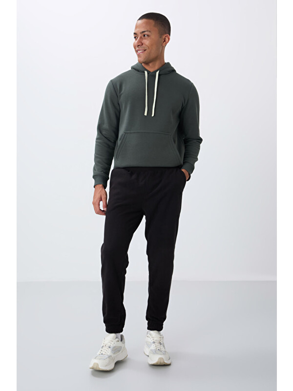 Tommylife Siyah Gizli Fermuarlı Rahat Form Jogger Polar  Eşofman Alt - 84866