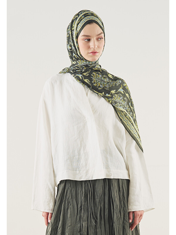 Fresh Scarfs Ethnic Touch Desen Soft Viskon Şal Askeri Haki
