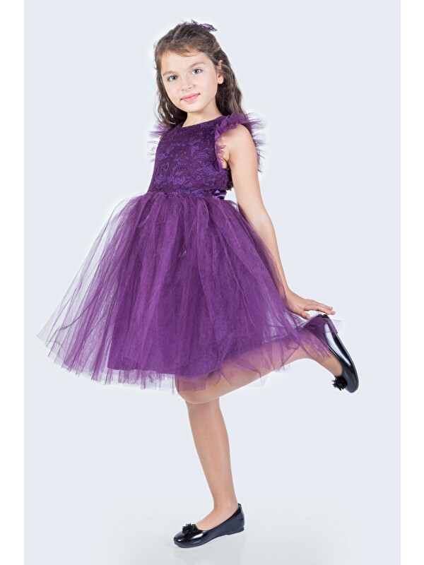 Mnk Baby & Kids Roza Dantel Tütü Kız Çocuk Abiye Elbise MNK0546