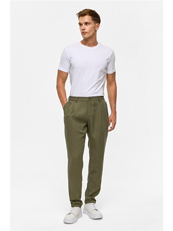 Süvari Koyu Haki Slim Armürlü Jogger Pantolon