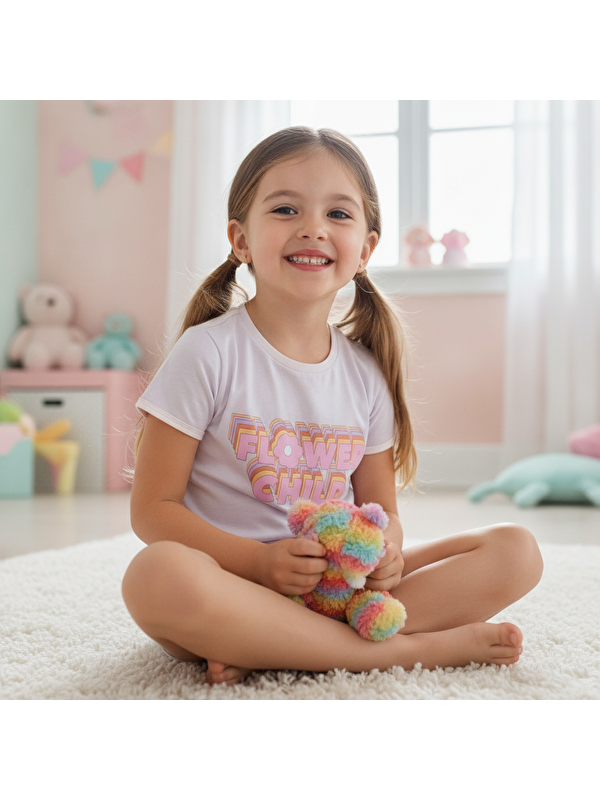 Bonbon Çocuk Baskılı Lila Renk 2'Li Takım Cb1047