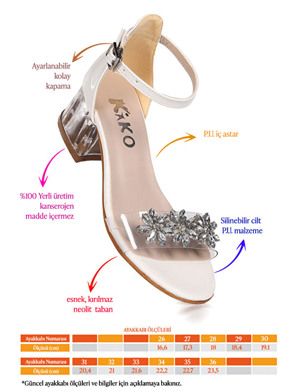 Yangu Rugan Taşlı Kız Çocuk 3 Cm Şeffaf Topuklu Sandalet Abiye Ayakkabı - Görsel 3