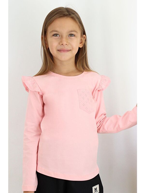 Breeze Kız Çocuk Uzun Kollu Tişört Basic Güpürlü Pembe (3-5 Yaş)
