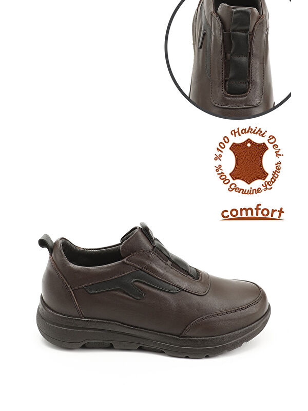 Kadın ORTA KAHVERENGİ Dilden Lastikli Hakiki Deri Comfort Ayakkabı - Görsel 3