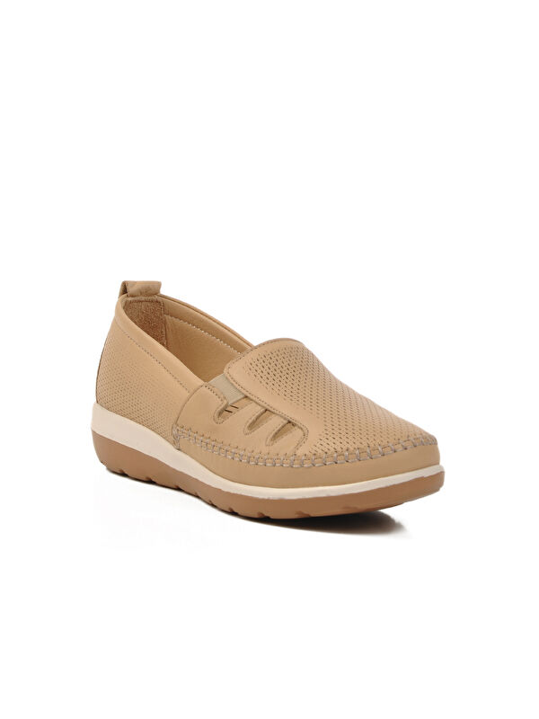 Bej Hakiki Deri Anatomik Kadın Casual Ayakkabı Z110 Z - Görsel 4