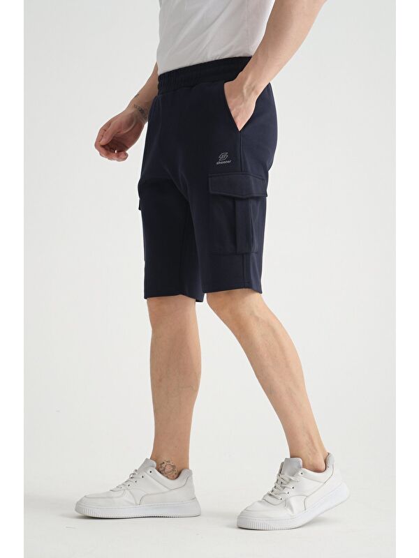 Shooter Sportswear Lacivert Erkek Şort Kargo Cep Baskı Detaylı Regular Kalıp