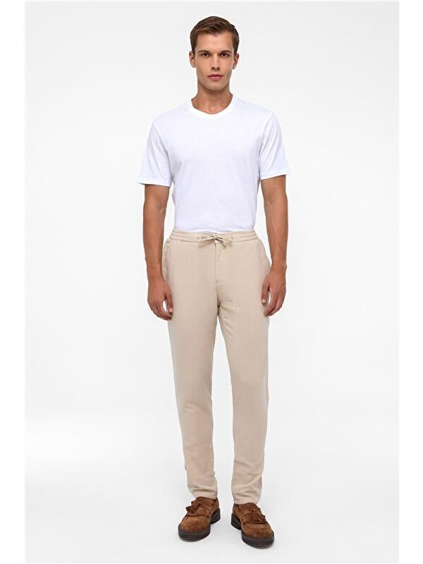 Süvari Bej Slim Düz Jogger Pantolon